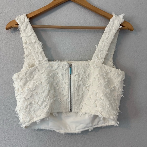 AVEC LES FILLES Crop Tank Top Off Small Elegant White Textured Women's Top - Picture 8 of 14